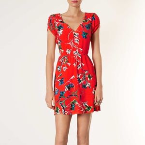 Topshop Red-Orange Zebra Floral Tea Dress